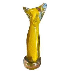 Art Glass Cat Figurine Clear Yellow Ginger Encased